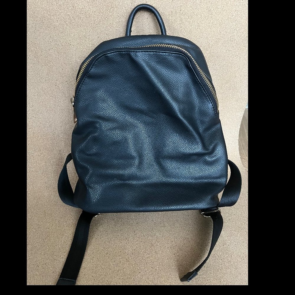 Black Faux Leather Backpack